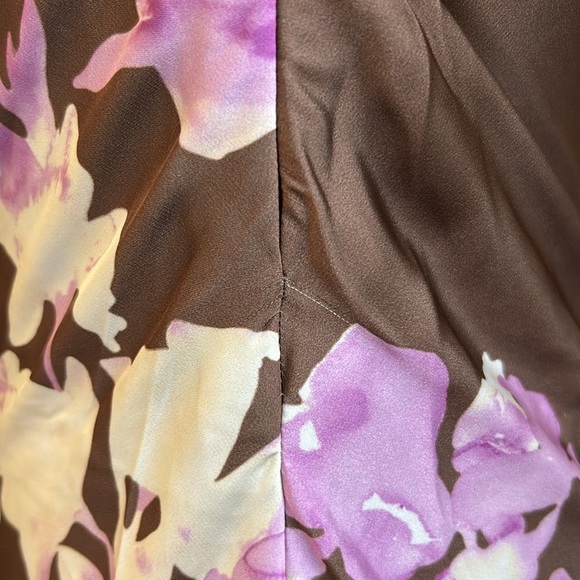 NWT Rococo Sand Stunning Satin Floral Strapless Maxi Dress Brown Pink FLAW Sz XS - Picture 3 of 16